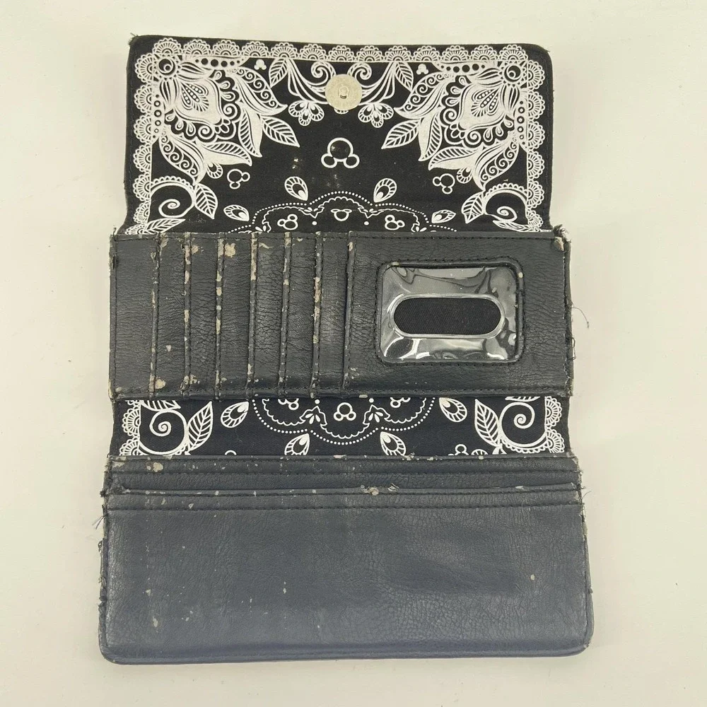 Loungefly‎ Disney Mickey Mouse Sugar Skull Floral Mandala Tri-Fold Wallet Black